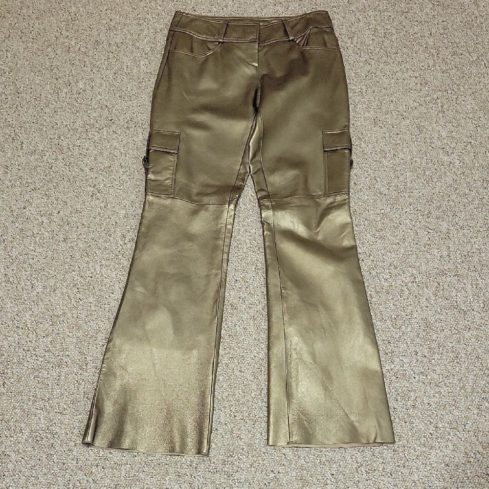 Cache Women's Butter Soft Gold Leather Cargo Pants Sz 2. New With Tags